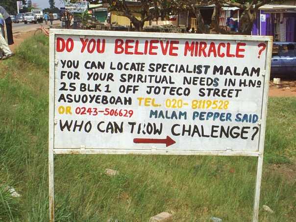 Picture of a poster in front of church that says Do you believe in miracle?