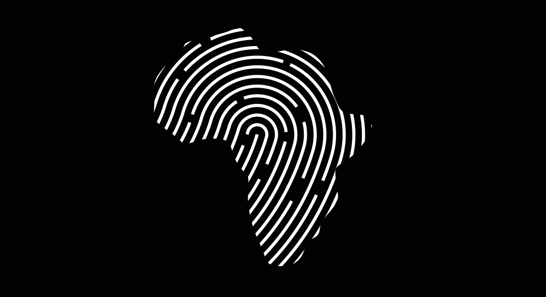Podcast logo depicting a finger print inside the frame of the Africa continent.